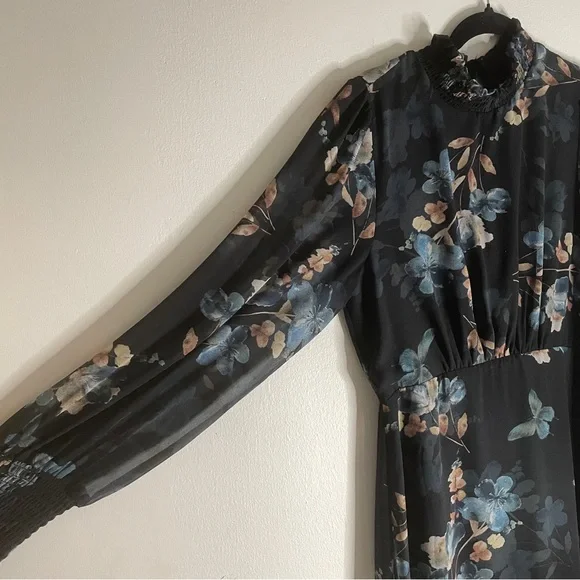 Baltic Born Luciana Floral High Neck Long Sleeve Maxi Dress Black Blue Sz Large - Picture 15 of 15